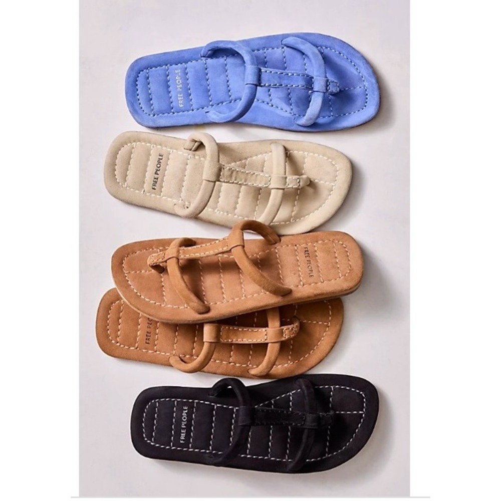 Free People Hadden Sandals Womens 8.5 Black Suede Thong Flat Slides - Picture 14 of 15
